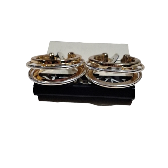 Napier Two Tone Hoop Pierced Earrings Gold And Silver Tone On Original Card - Picture 2 of 3